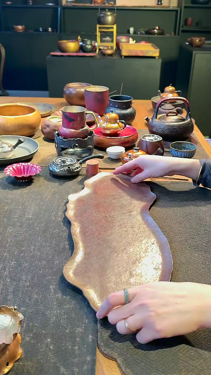 【素·系列】山石 ·茶台 纯手工锻打加厚紫铜茶盘