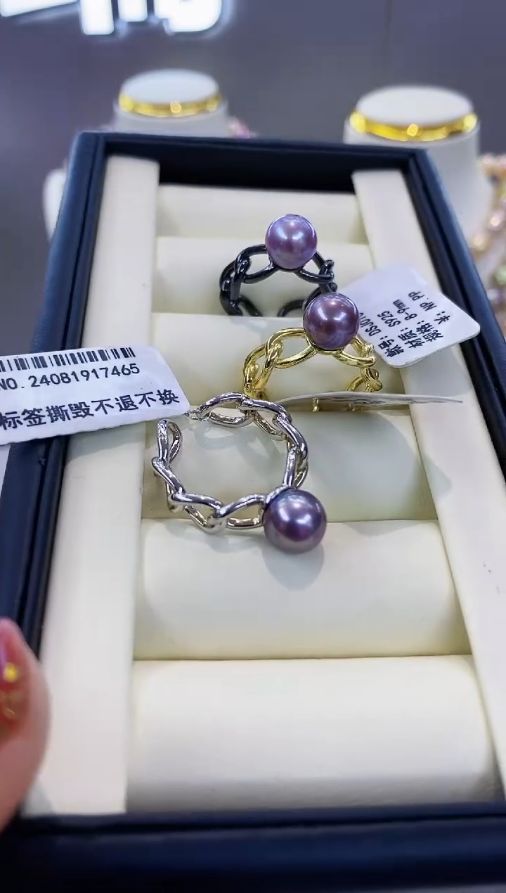 银S925镶嵌戒指淡水珍珠Y淡水戒指多样性发一