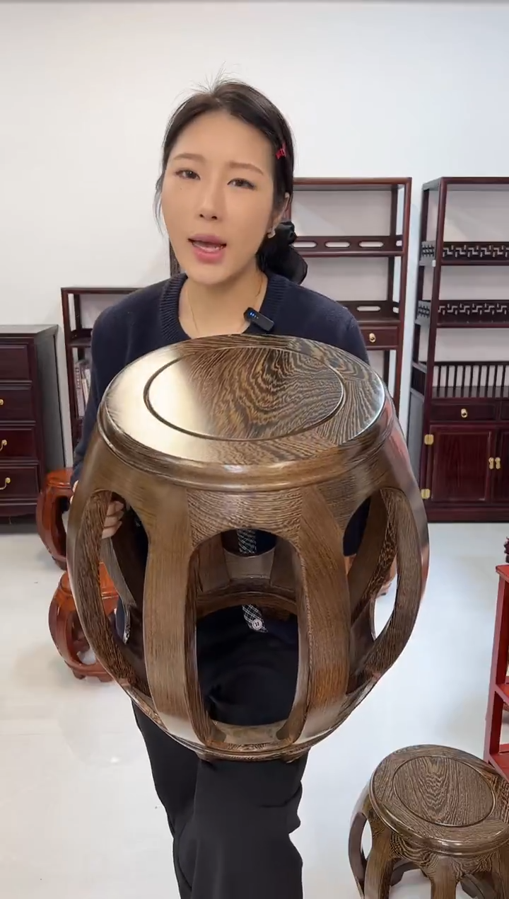 鸡翅木类家具国标红木鸡翅木大鼓凳2张假一赔四