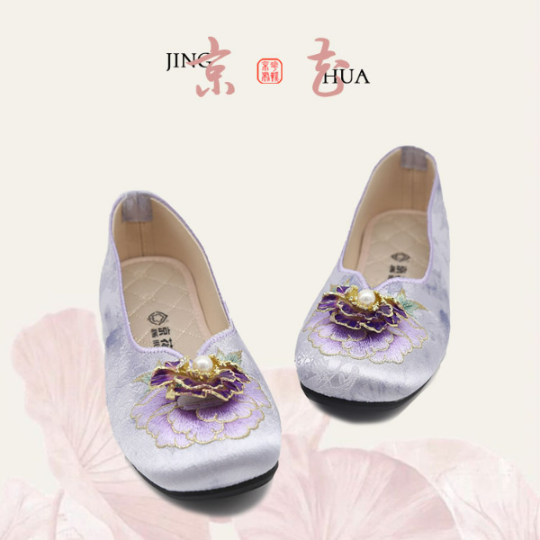 京花绣花中国风方头民族风女布鞋平底妈妈鞋女鞋软底古风复古女款