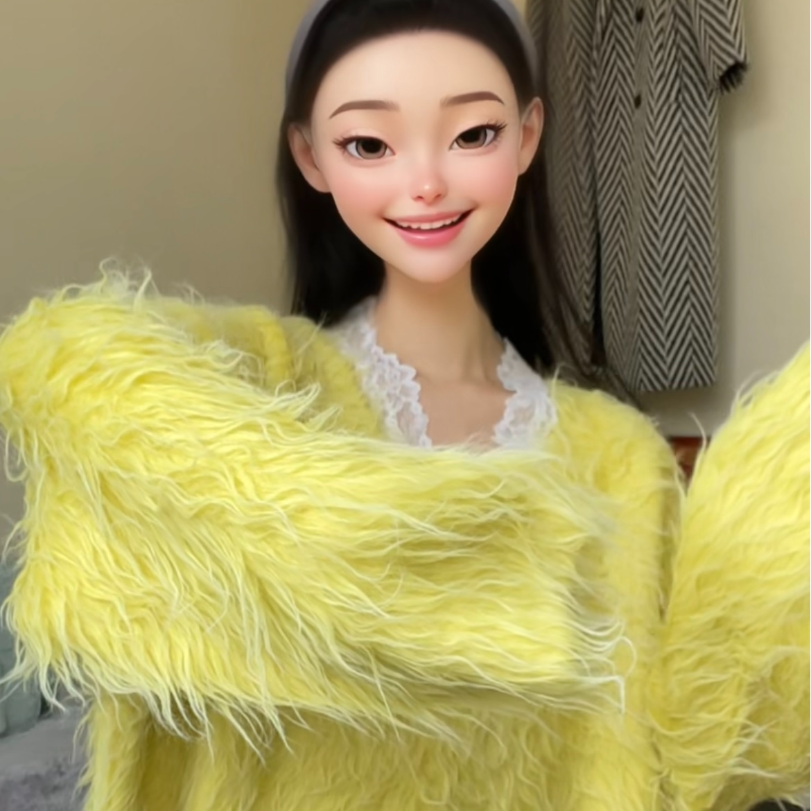 宽松慵懒软糯长毛上衣女2025秋冬新款长绒保暖百搭加厚V领毛衣