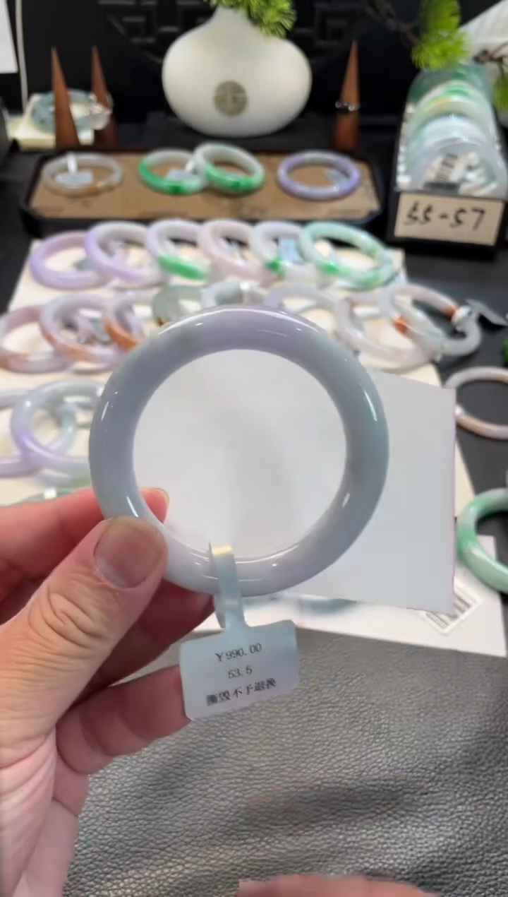 未镶嵌手镯翡翠93号链接 有纹裂 53.5圆条