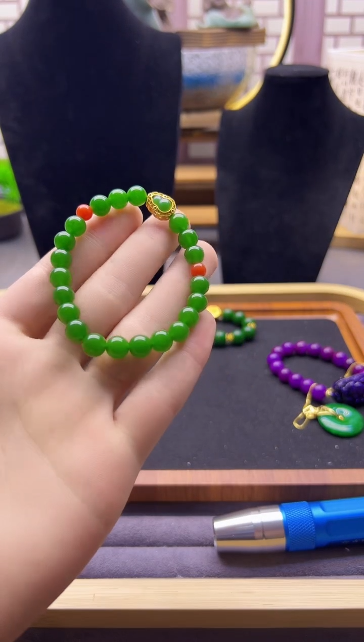 【闪购商品】和田玉手链14K金镶嵌S509        