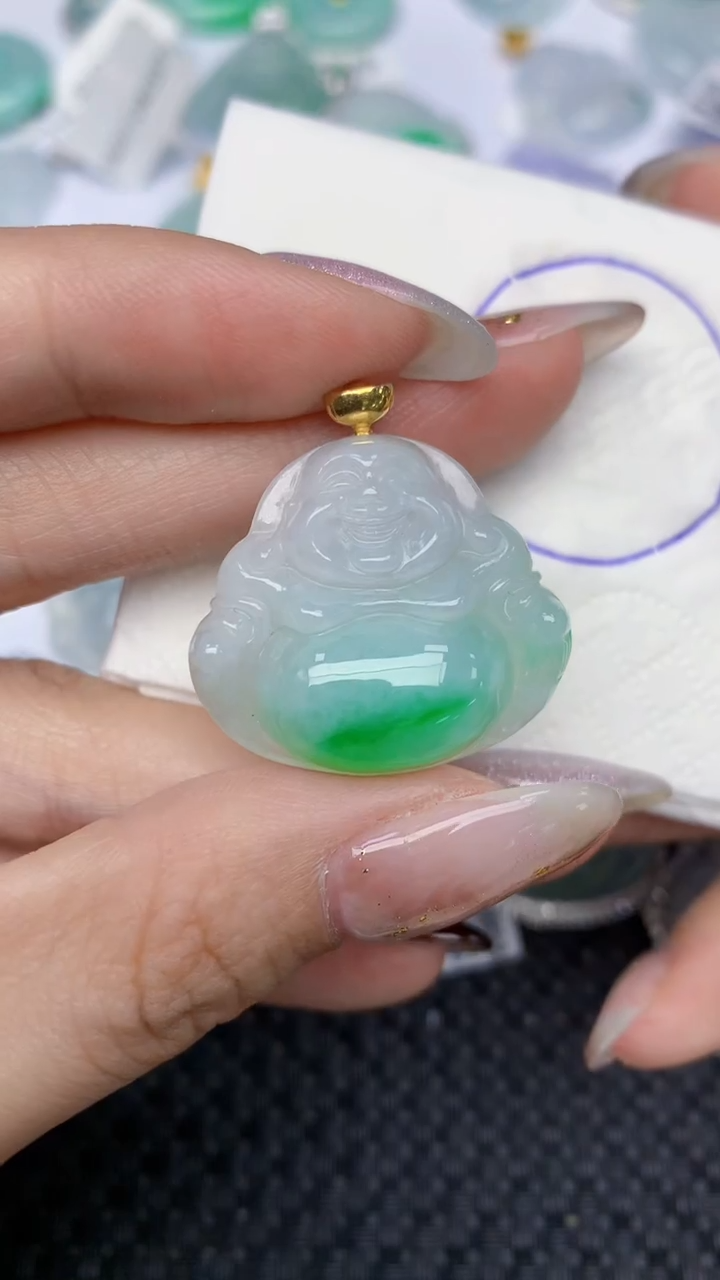 颈饰18K金镶嵌翡翠天然缅甸翡翠a货百元以上9元证书费自理