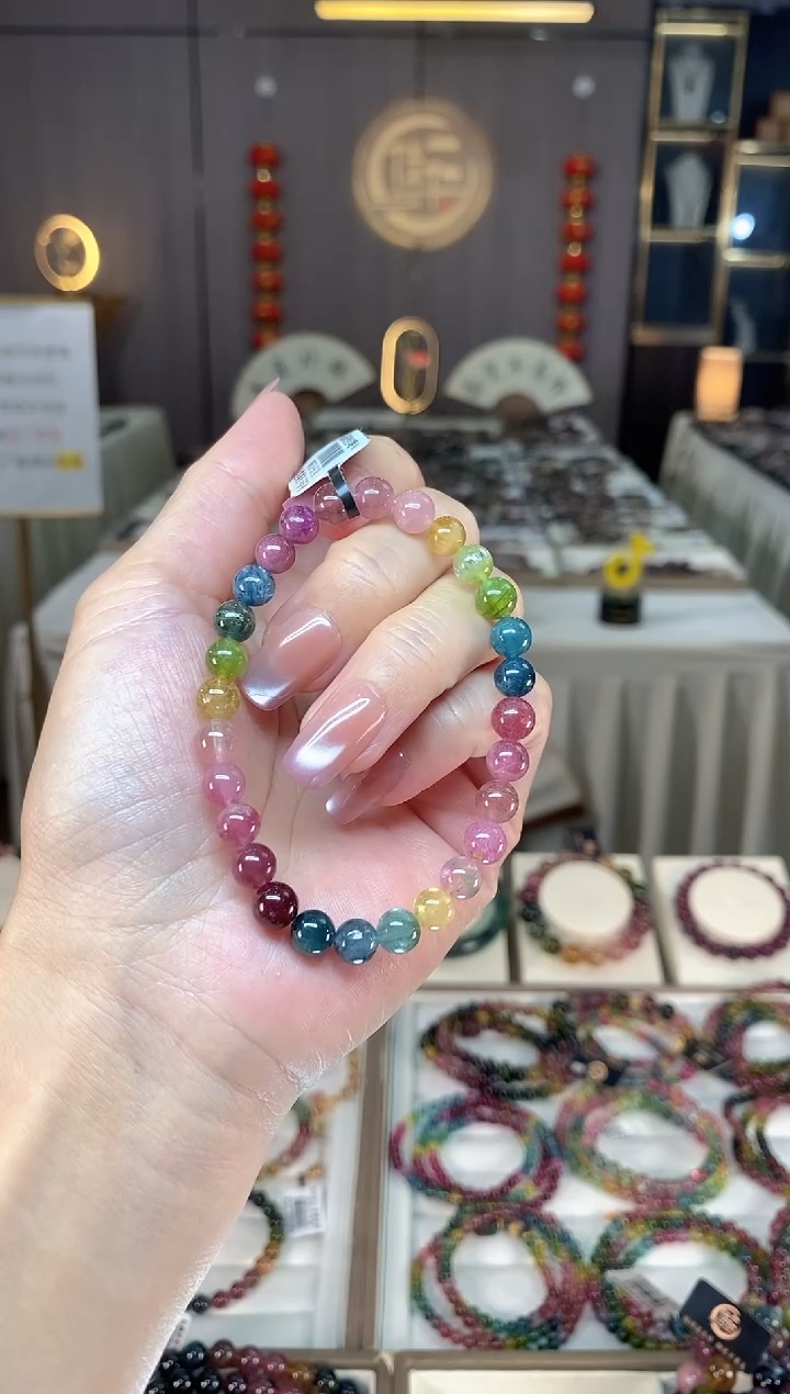 未镶嵌透体老矿碧玺彩虹单圈手串6mm+碧玺hon多样性发一条