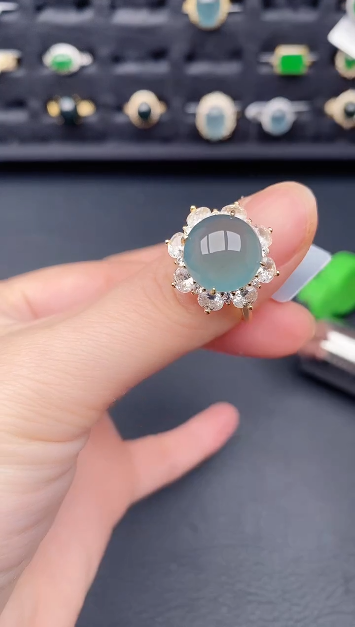 银S925镶嵌戒指翡翠天然a货翡翠457