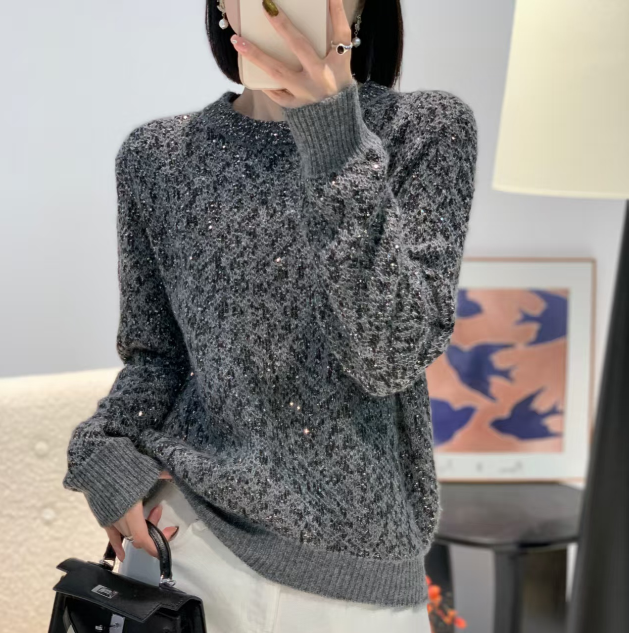 秋冬季气质减龄高级感轻奢洋气提花百搭时尚针织开衫A968#