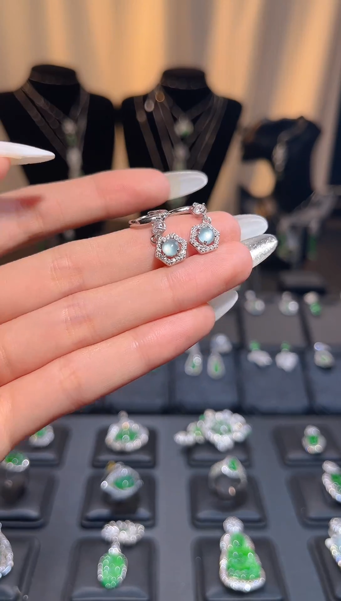 银S925镶嵌翡翠耳坠耳坠