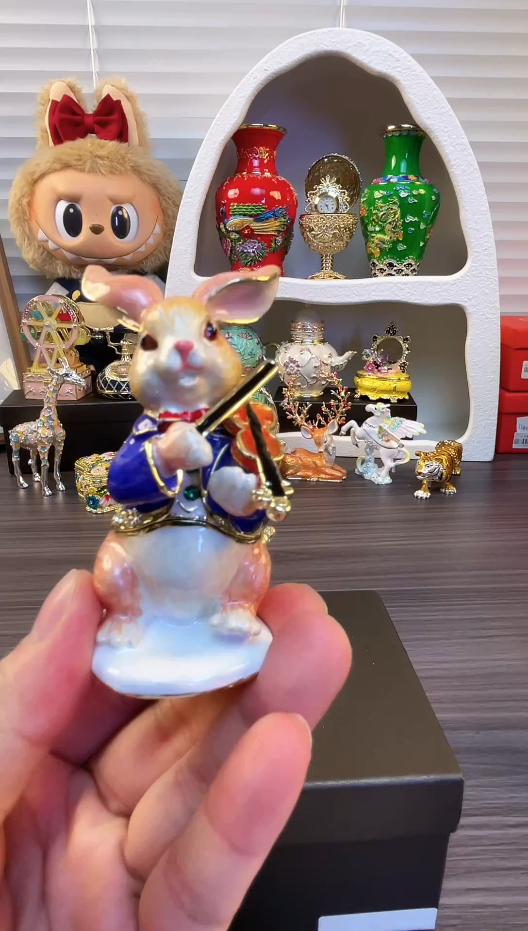 七宝烧珐琅彩 首饰盒 复古小摆件 送人送礼个人收藏   提琴兔