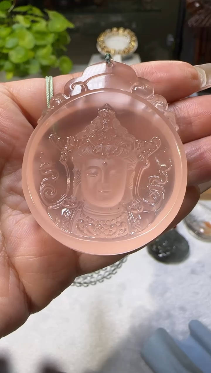 【闪购商品】水晶吊坠未镶嵌粉水晶观音吊坠 JP37914成