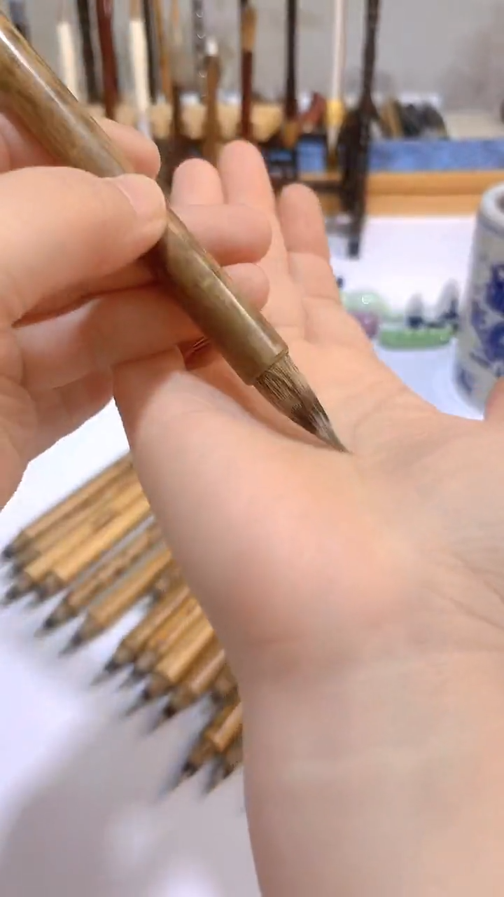 梅露三副三花缠纸紫鸡距毛笔1支 出锋2.7 口径1.0 