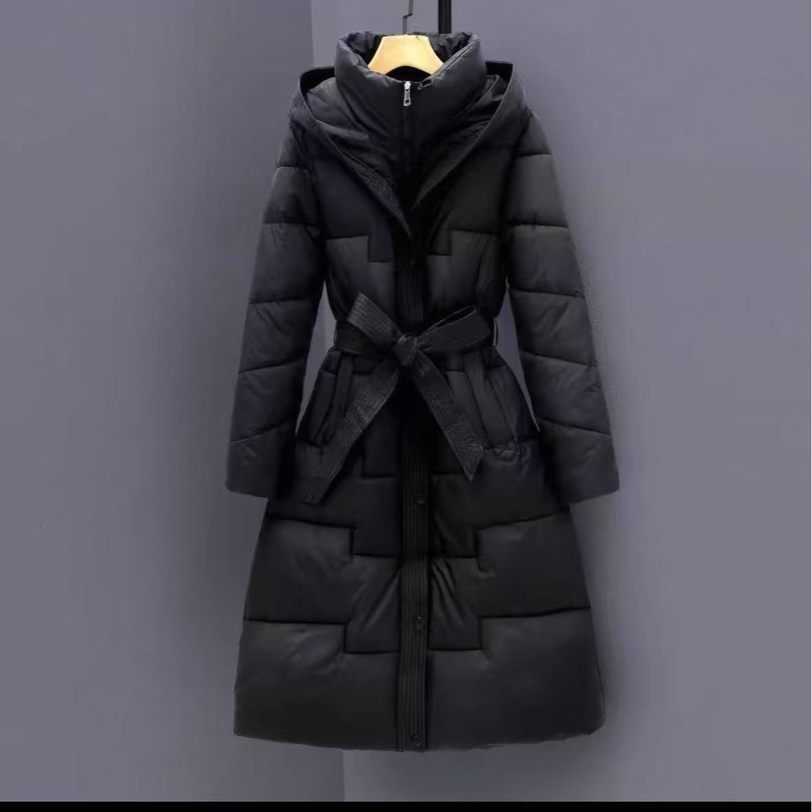 XIE6  时尚显瘦百搭黑钻长款棉服711