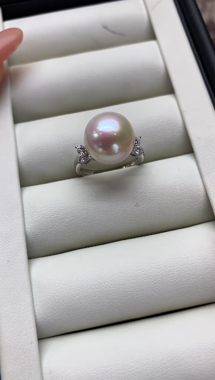 银S925镶嵌戒指淡水珍珠12-13mm