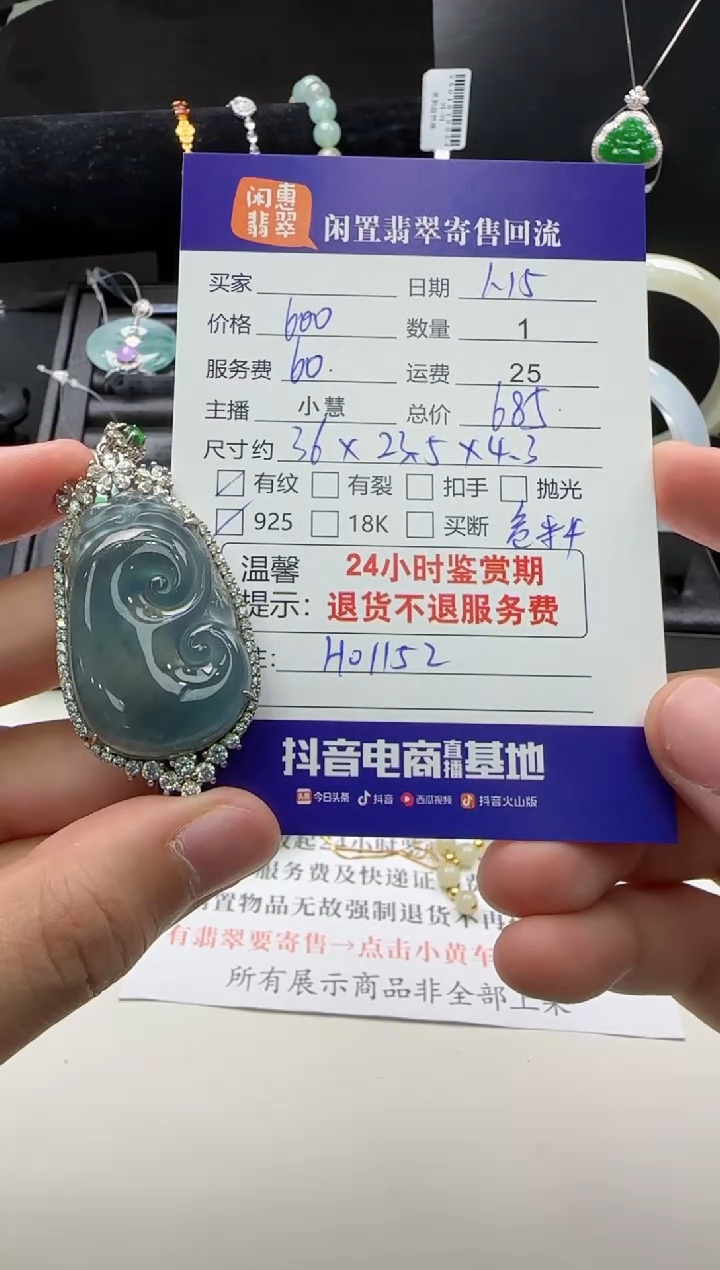 【闪购商品】翡翠颈饰银S925镶嵌翡翠吊坠