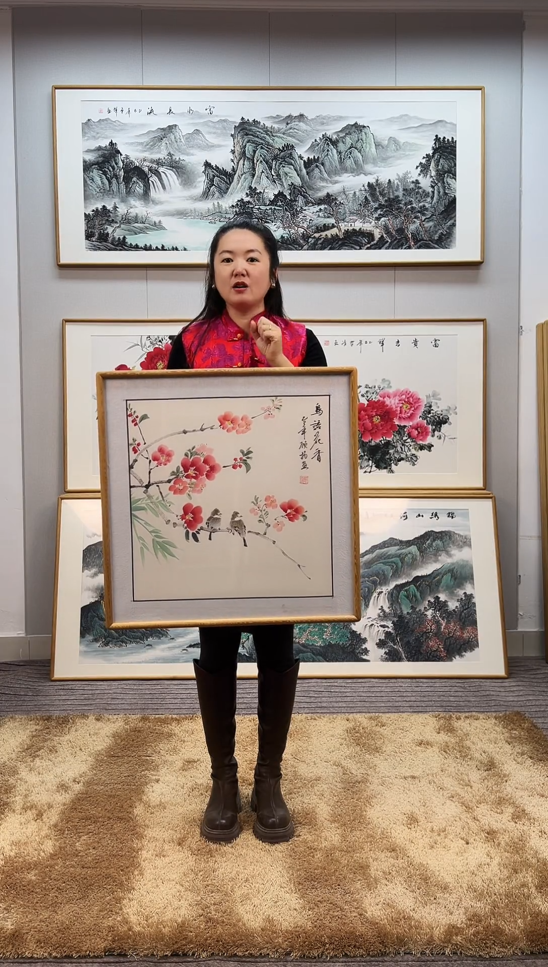 国画手绘花鸟62*62尺寸