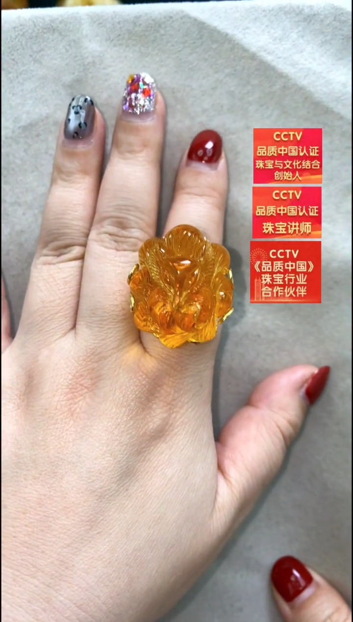 【闪购商品】琥珀戒指银S925镶嵌戒指