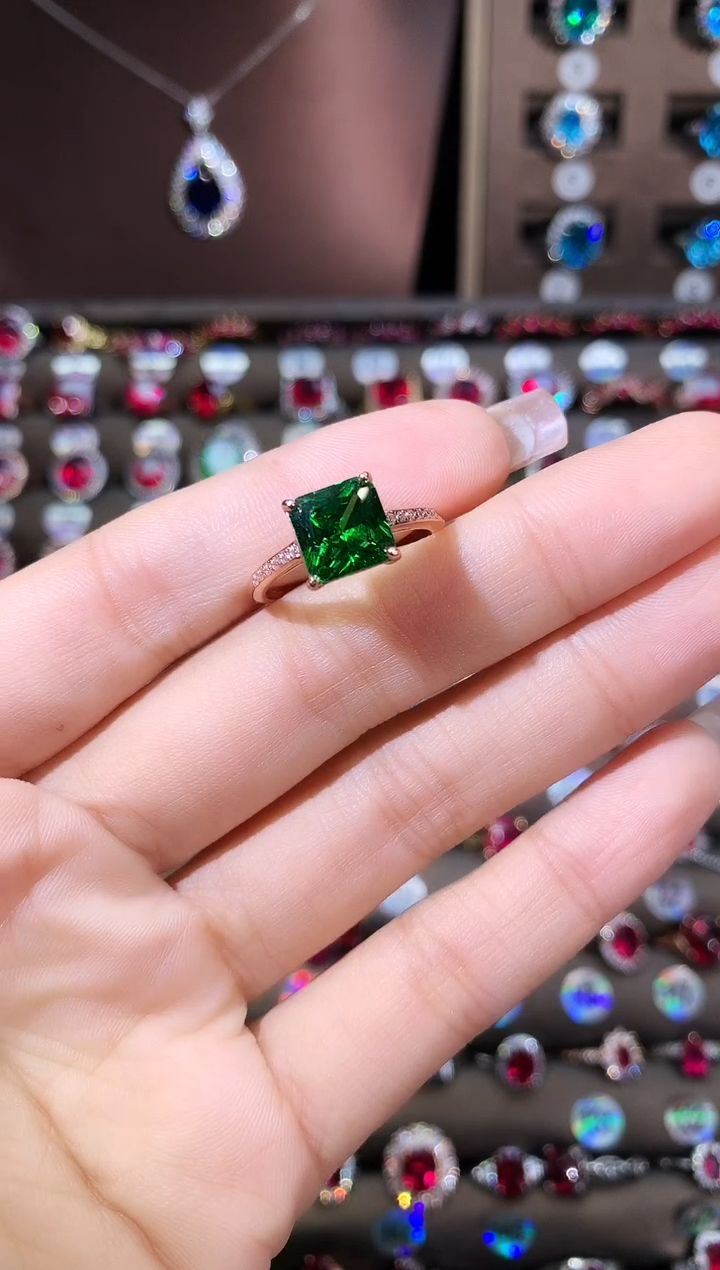 银S925镶嵌戒指碧玺8玫瑰金