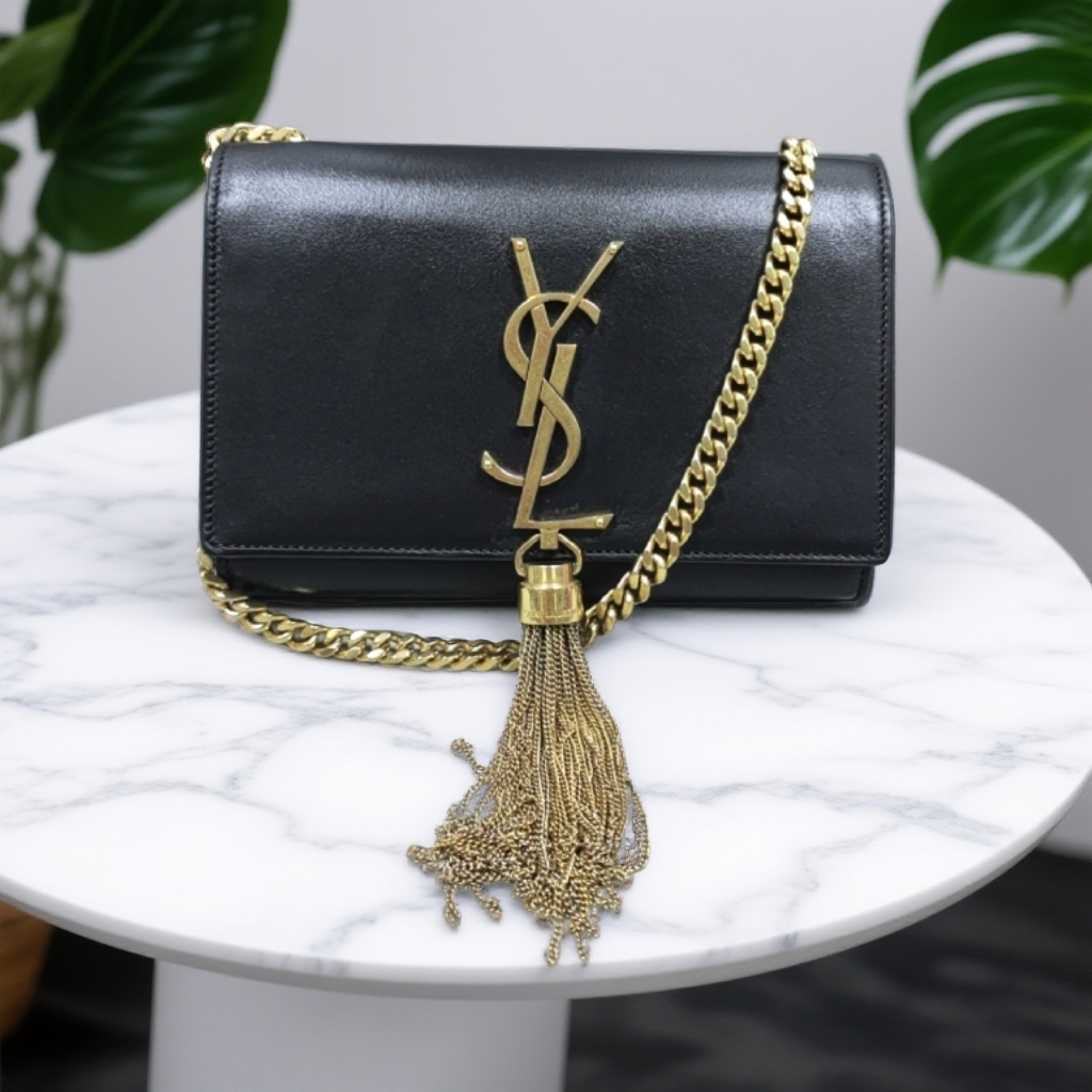 95新 YSL/圣罗兰  黑金流苏链条包  1855 9803 