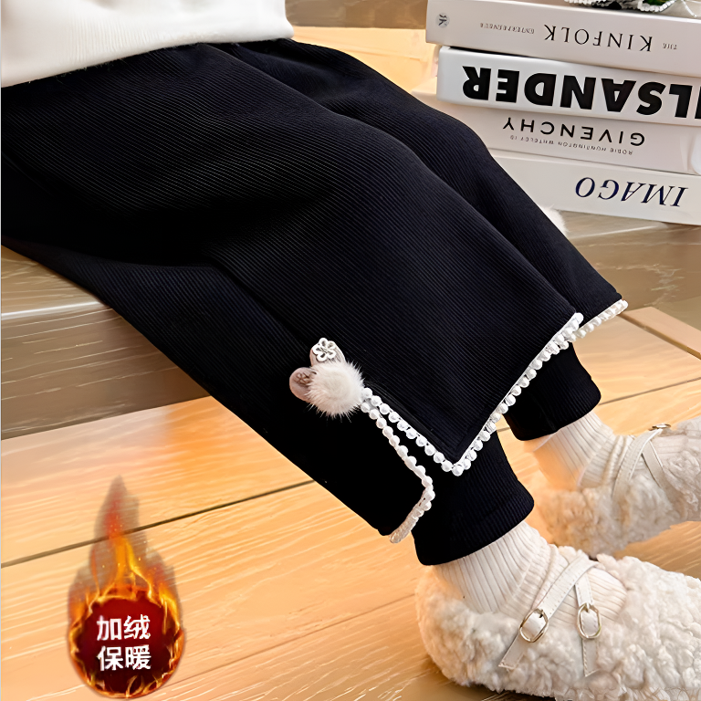 小丸子  55058女童加绒裤子2025新款冬装直筒裤加厚休闲阔腿裤