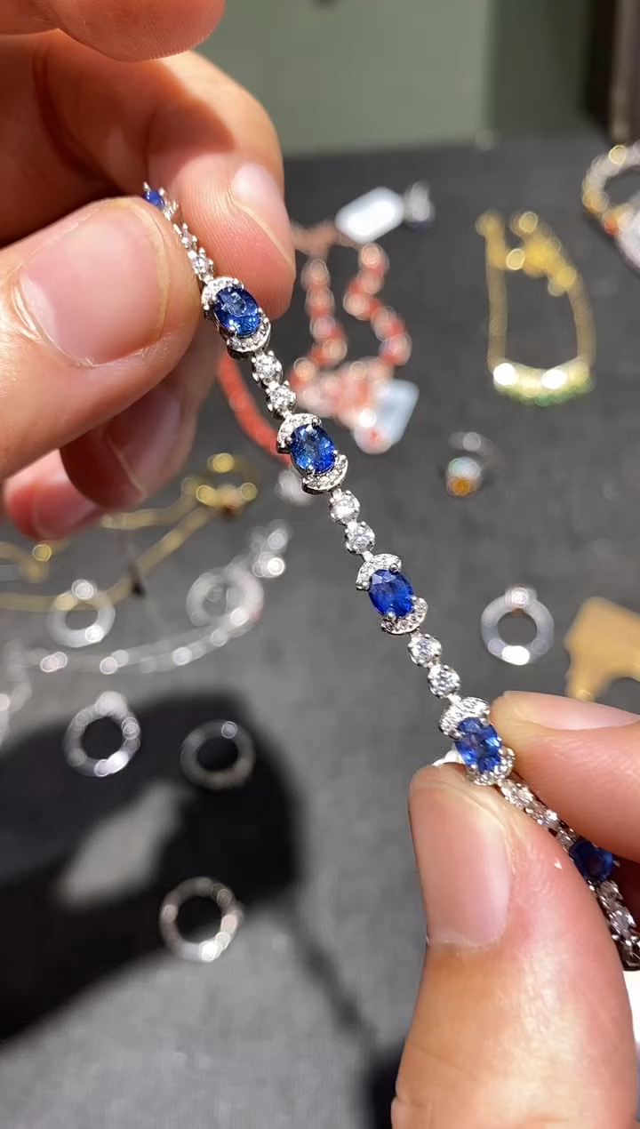 手链蓝宝石银S925镶嵌手链