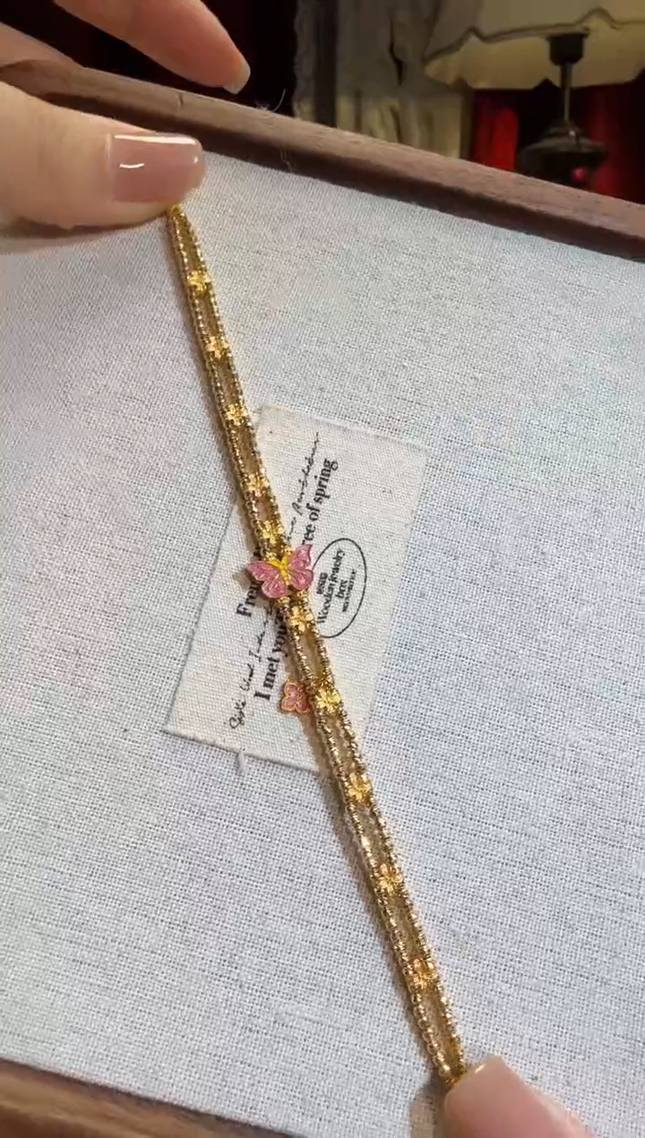 【闪购商品】淡水珍珠手绳18K金镶嵌烧蓝蝴蝶双排全金