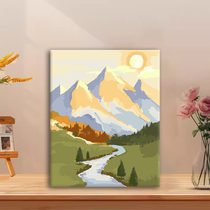 (金色雪山）diy数字油画红线条手工涂色解压治愈送礼丙烯装饰画