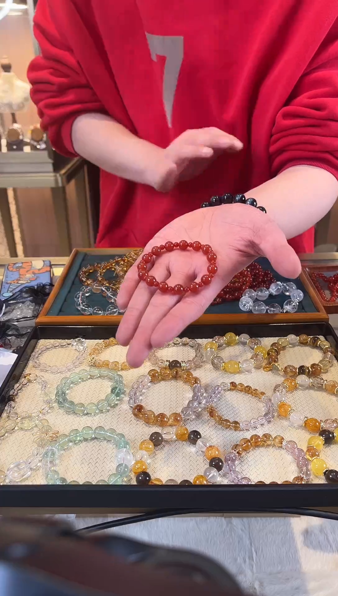 未镶嵌手链玛瑙/玉髓红玛瑙8+4mm手串单圈