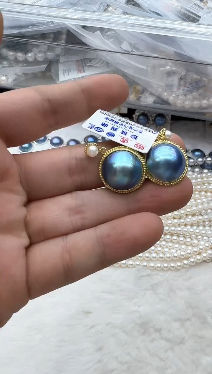 【闪购商品】拼合珍珠（马贝珠）耳饰银S925镶嵌清货