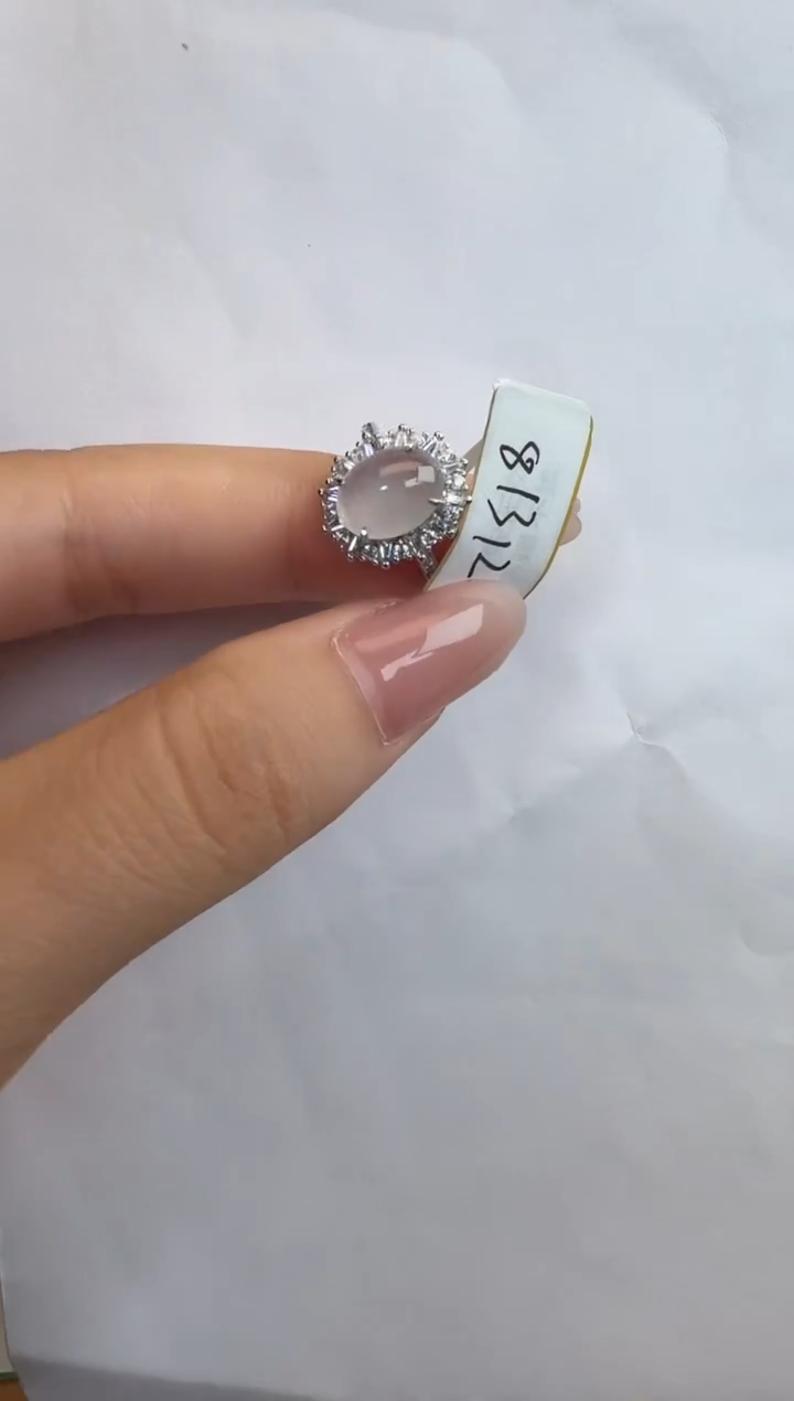 银S925镶嵌戒指翡翠通体925银镶缅甸A货翡翠戒指