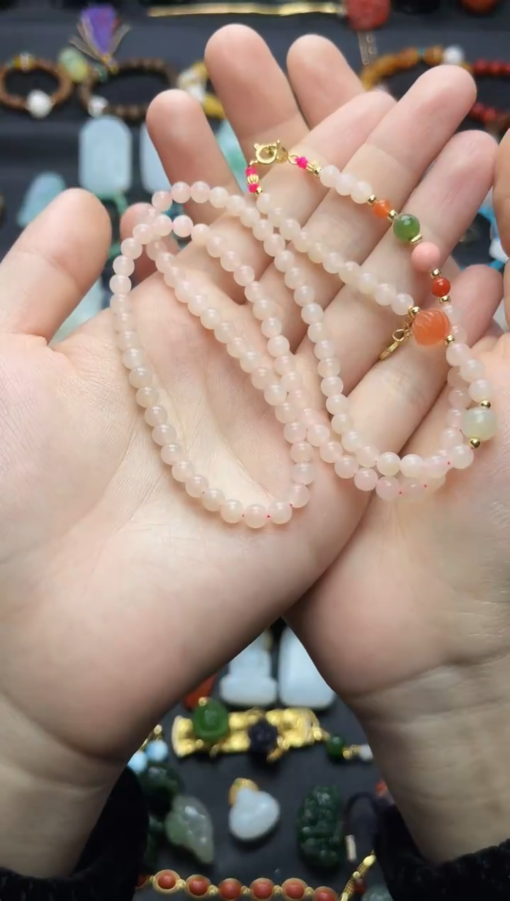 颈饰银S925镶嵌和田玉藕粉万能链06