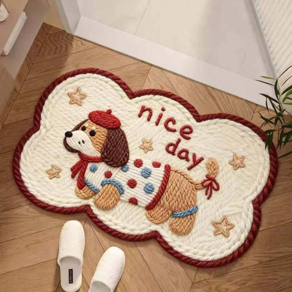 编制风入户门地垫门垫卧室门防滑垫-葫芦小猫小狗