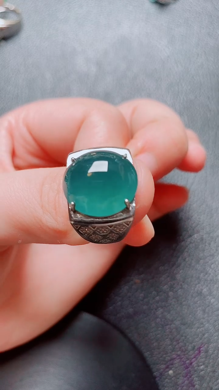 翡翠戒指银S925镶嵌翡翠