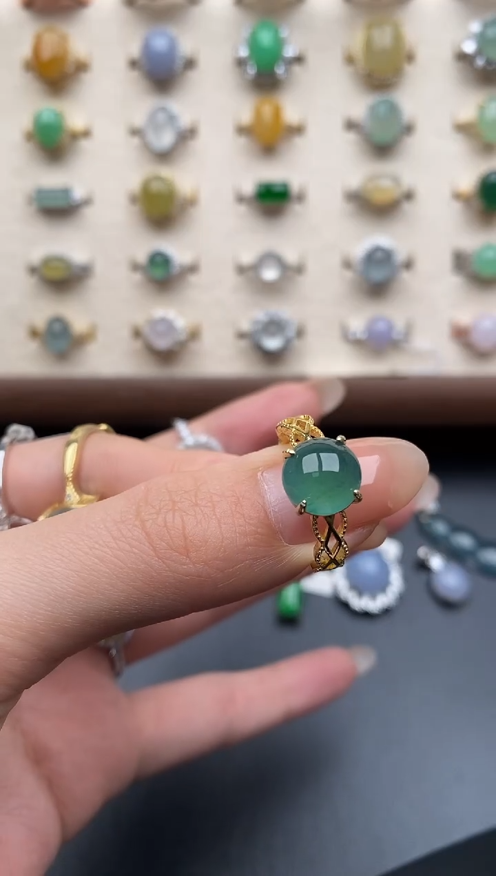 银S925镶嵌戒指翡翠一物一证一礼盒