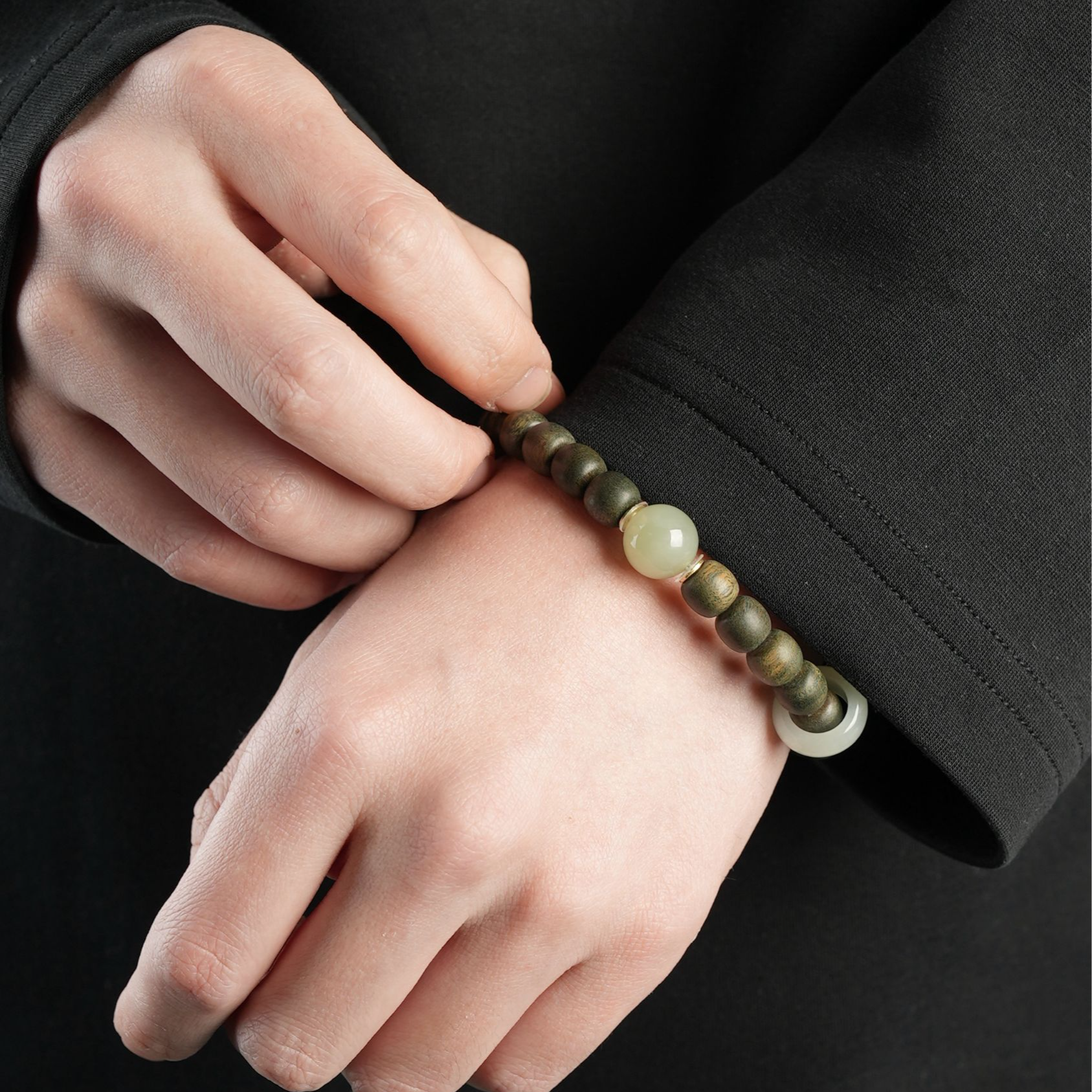 【问茉莉】玉檀香爆满水波料8mm搭配和田玉顶珠和田玉跑环 TY437 