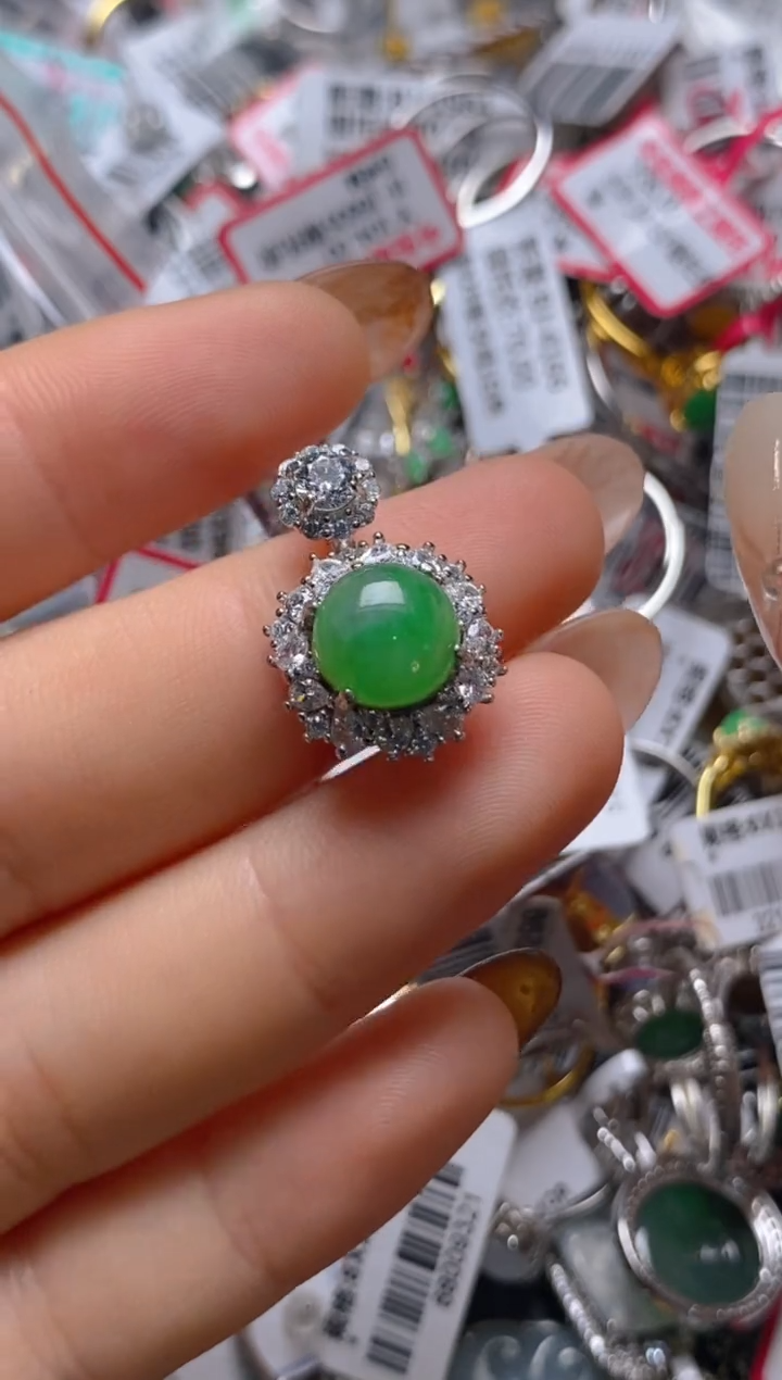 银S925镶嵌戒指翡翠百内无证书