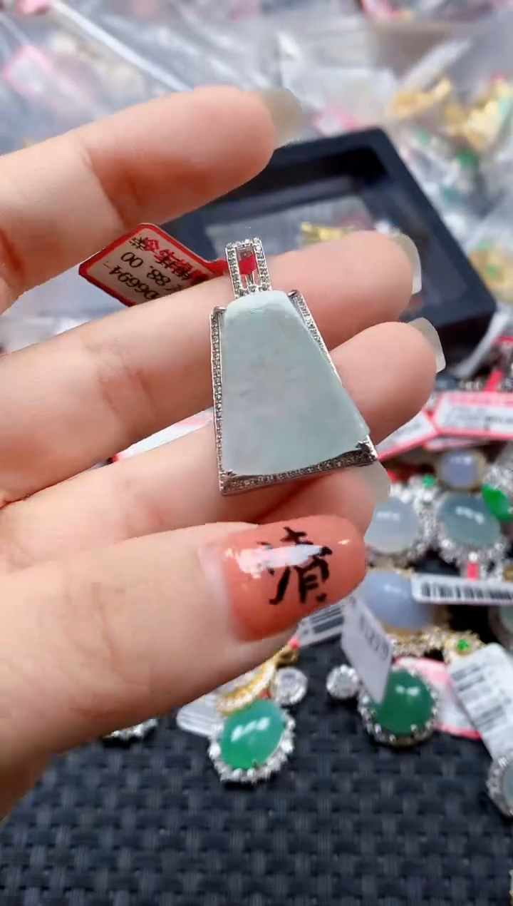 银S925镶嵌戒指翡翠天然A货缅甸翡翠