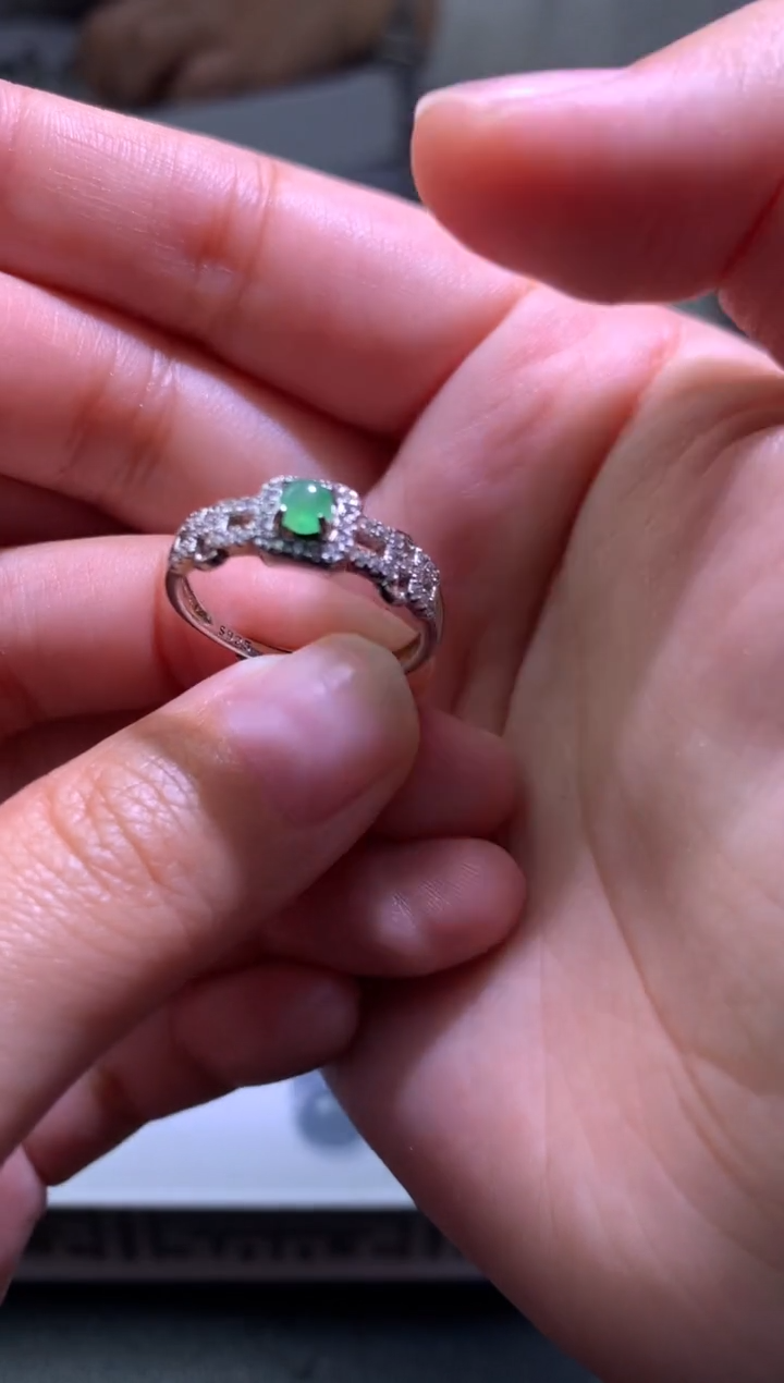 翡翠银S925镶嵌戒指净货