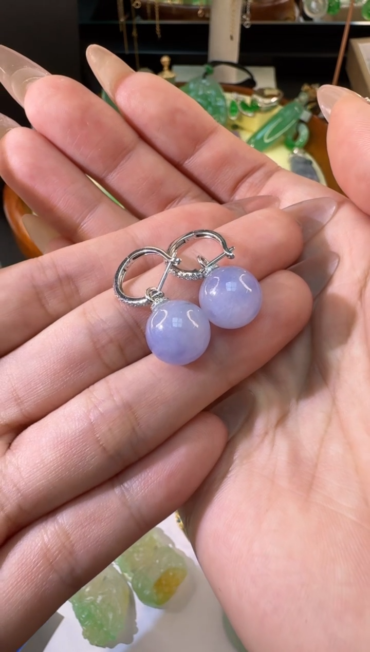 【闪购商品】翡翠耳饰18K金镶嵌缅甸翡翠A货耳饰