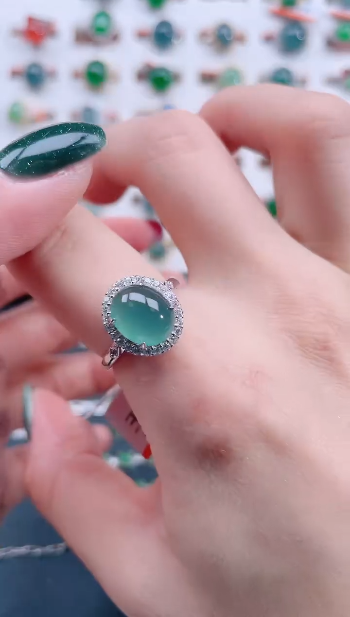 银S925镶嵌戒指翡翠天然翡翠