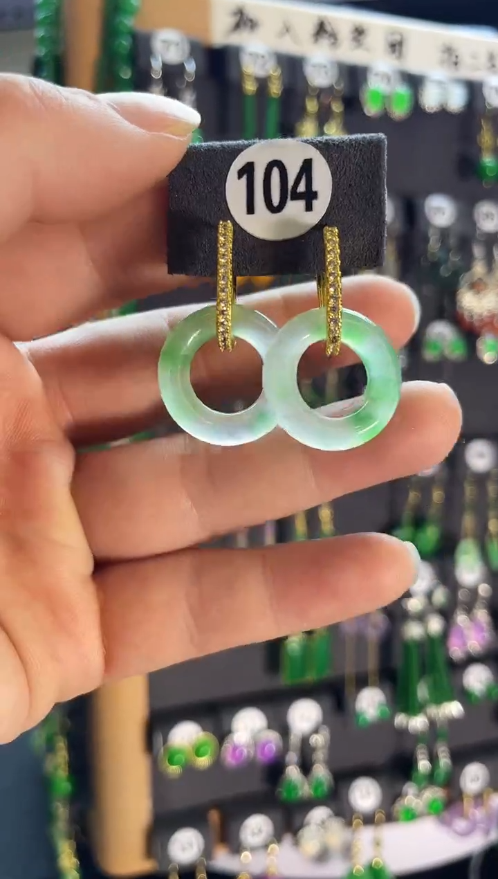 【闪购商品】翡翠耳饰银S925镶嵌104..