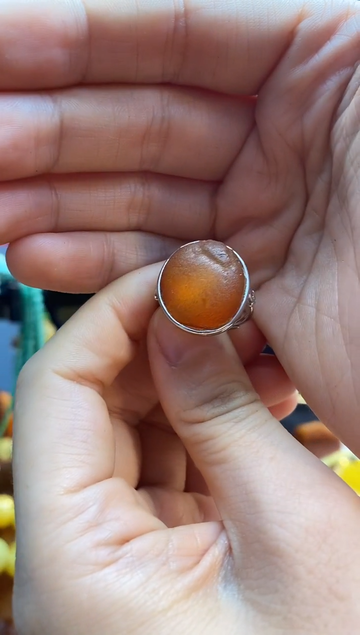 琥珀银S925镶嵌戒指戒指