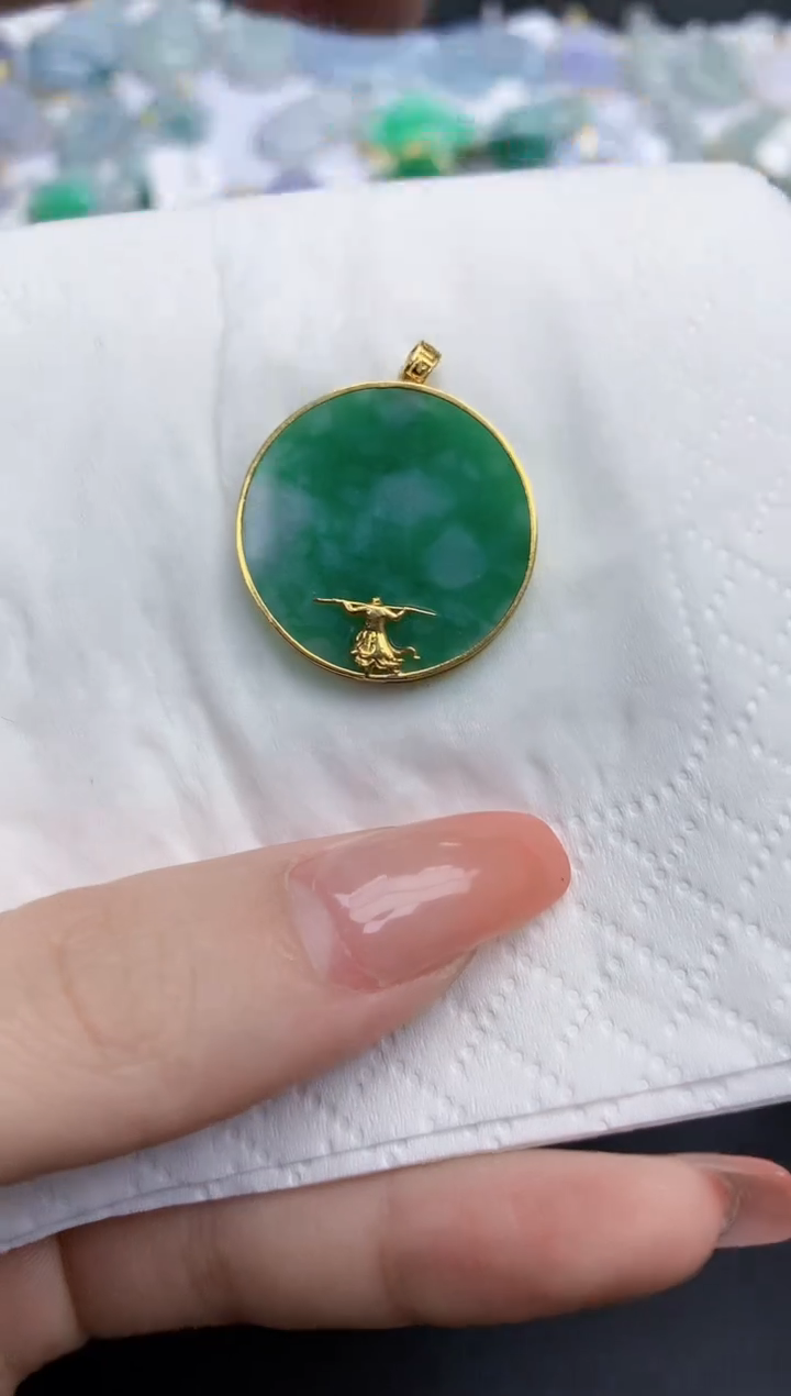 【闪购商品】翡翠颈饰18K金镶嵌天然缅甸翡翠A货