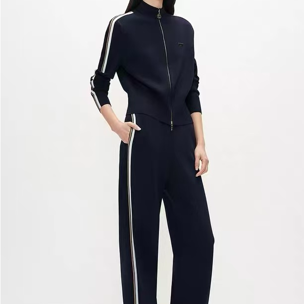 N+2025年秋季新款通勤运动风圆领立领长袖针织衫外套+裤子0147