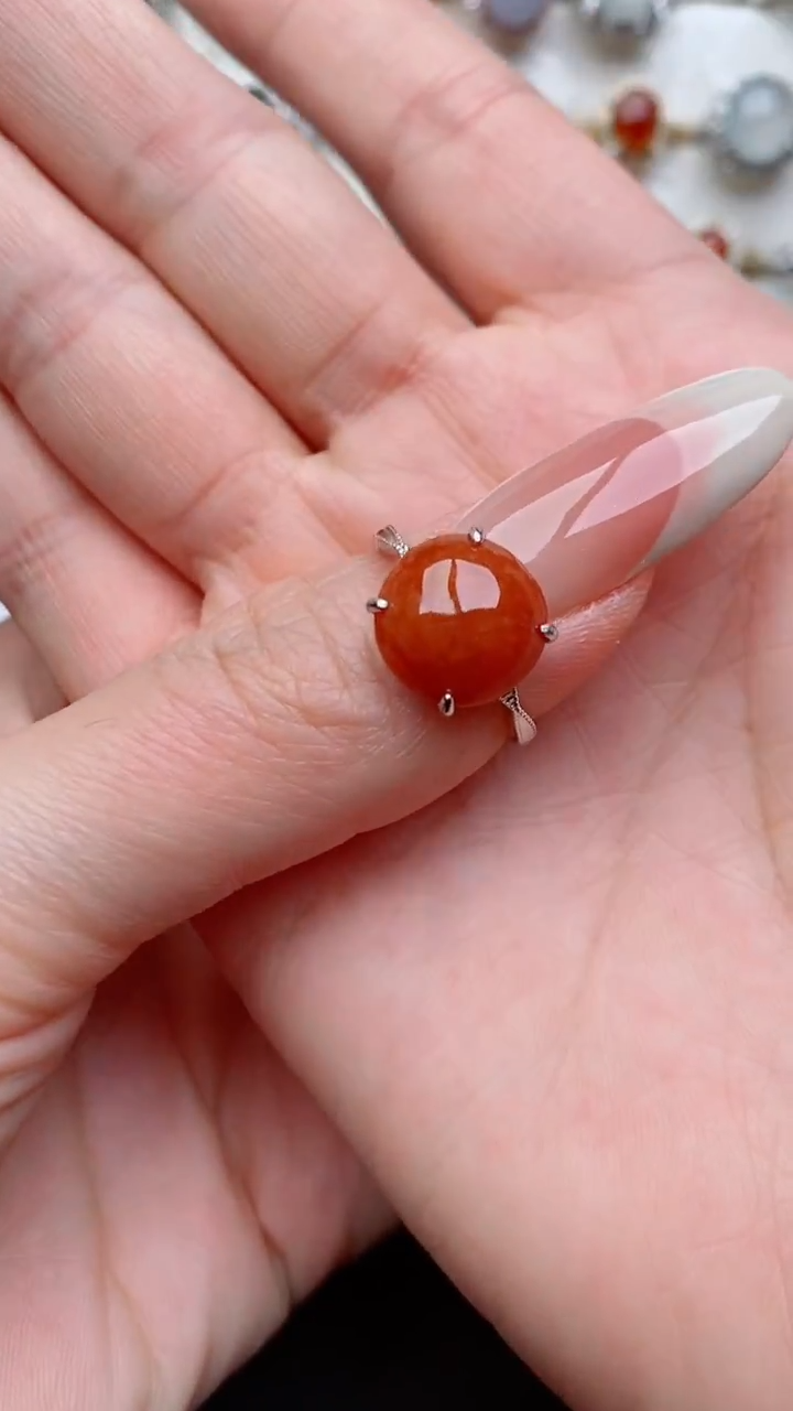 银S925镶嵌戒指翡翠平*心...