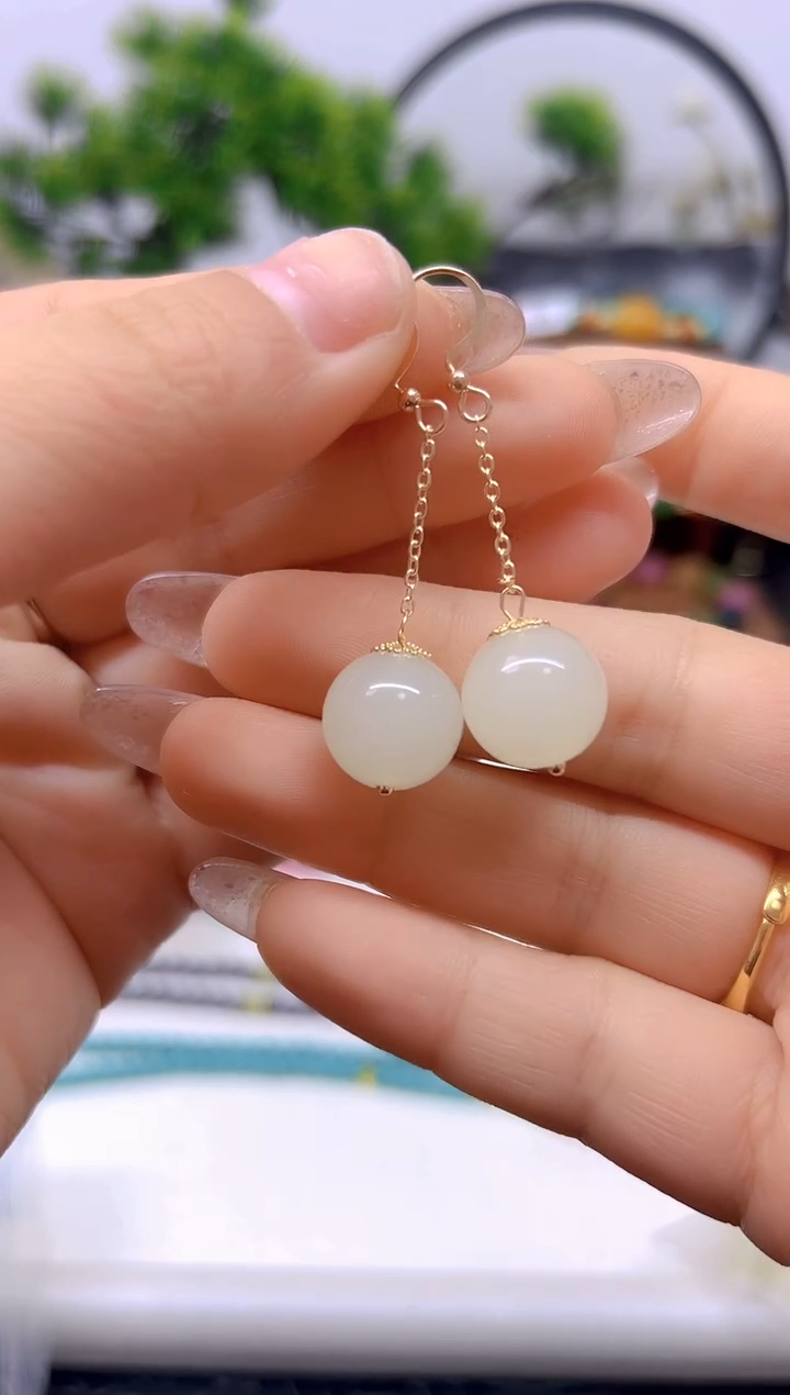 【闪购商品】和田玉耳饰14K金镶嵌耳饰E729