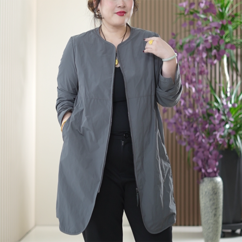 70D加密防水记忆纱中长款风衣外套大码时尚有型秋季新款夹克女潮