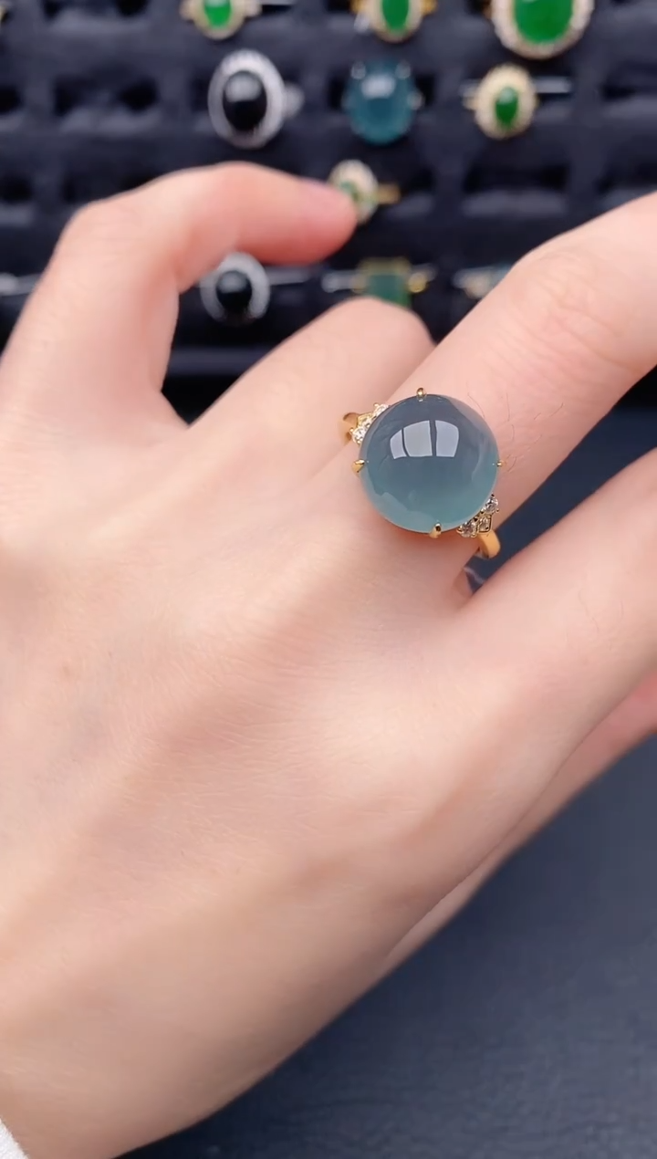 银S925镶嵌戒指翡翠天然a货翡翠482