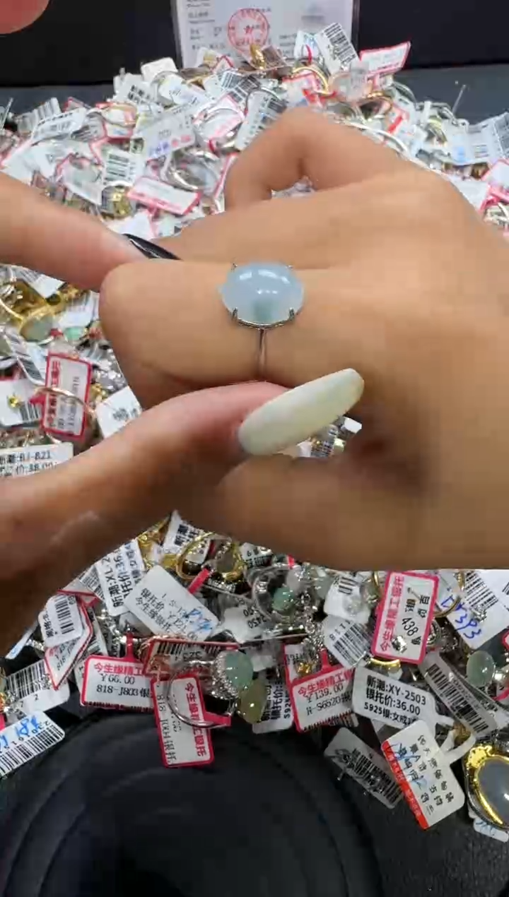 翡翠戒指银S925镶嵌戒指143