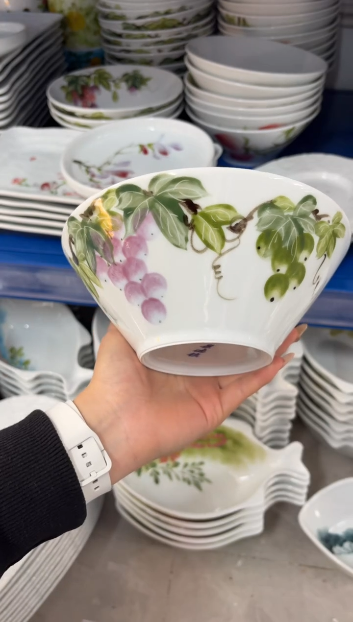 瓷片景德镇高温陶瓷食品级手绘釉中彩-斗笠面碗