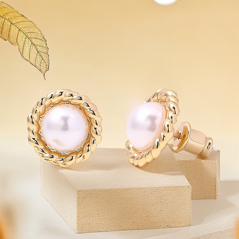 合金仿珍珠耳饰 小香风简约温柔耳钉法式优雅精致